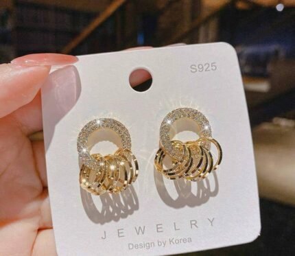 Golden Loops Earrings for Women with Sparkling Stones